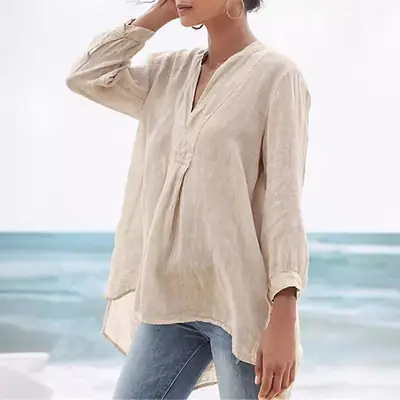 Linen 7-Point Lantern Sleeve Tulle Shirt Green