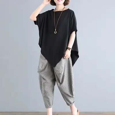 Cross-border Thailand Summer Loose Plus Size Cotton Harem Pants Set