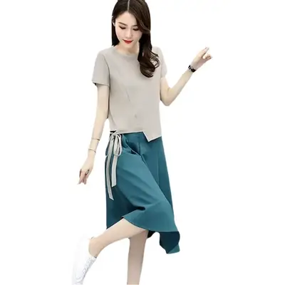 Women Loose Fit Skirt Set Summer 2026 Teal