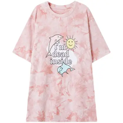 2025 Summer Cartoon Tie-Dye Women T-Shirt Loose Fit