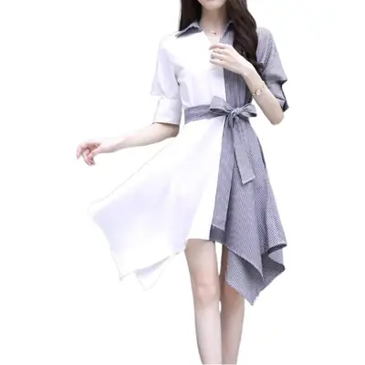 Women Grey Slimming Mid-Length Dress with Irregular Patchwork