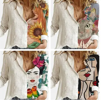 2021 New Arrival Long Sleeve Graph Print Shirt for Women