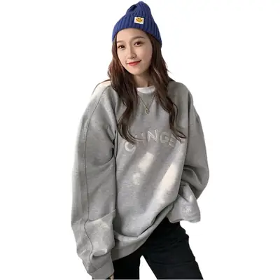 Women Korean Style Loose Printed Sweater Blue Top