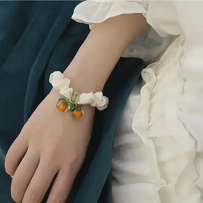 Persimmon Fruit Hair Ring with Heart Charm