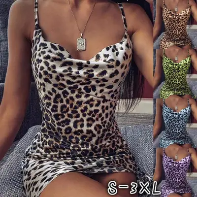 Leopard Print Slim V Neck Dress for Women
