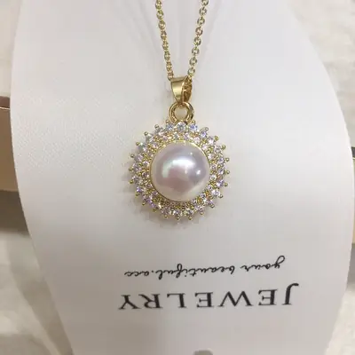 Real Gold Color Sunflower Pearl Pendant Necklace