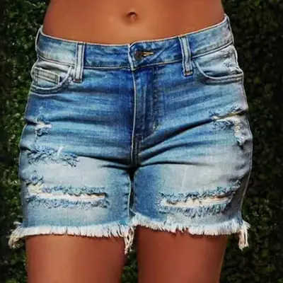 Ripped Frayed Hem Plus Size Women Shorts