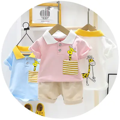 Baby Printed T-Shirt Suit Pink White Shorts Set