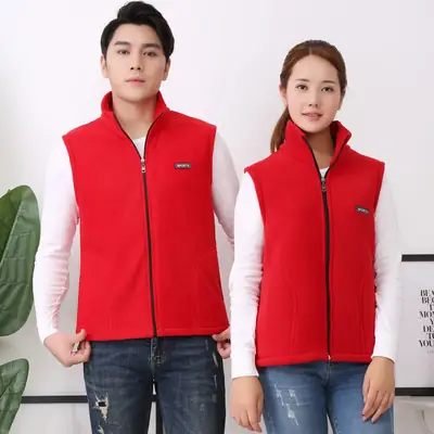 Men Women Red Fleece Vest Winter Warm Vest