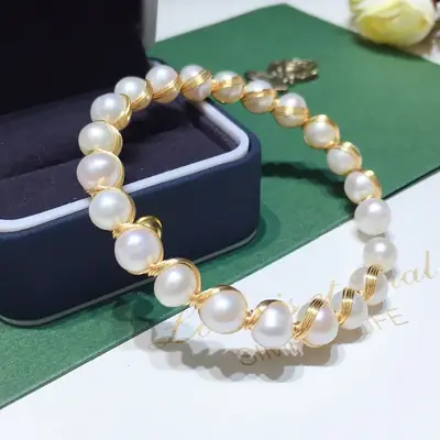 New Natural Freshwater Pearl Bracelet Women's 6-7mm Handmade Winding
