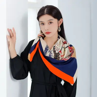 Gaohe Horse Print Scarf Women's Shawl Red Blue