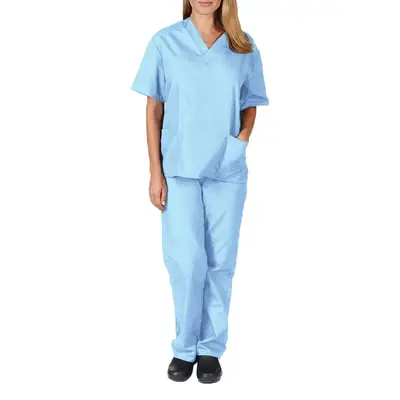 Light Blue Elastic Work Suit for Medical Professionals