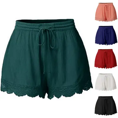 Women's 2024 Summer Lace Drawstring Shorts Green Multi Color