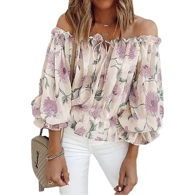 2023 Off-Shoulder Chiffon Floral Top for Women