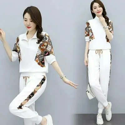 Women's Printed Jersey Jogger Suit White 2026