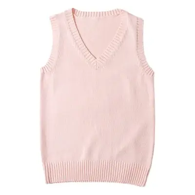 Pink Knitted Sleeveless V-Neck Vest for Women