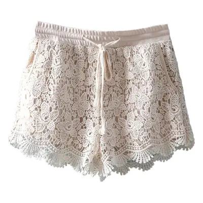 Women's White Embroidered Cotton Shorts F180
