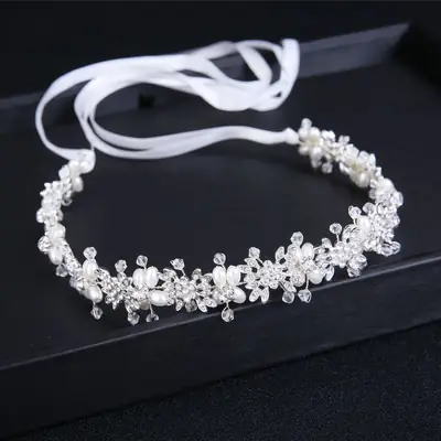 European Rhinestone Bridal Hair Band with Pearl Inlay