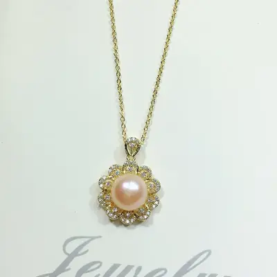 Wholesale Pearl Jewelry Sunflower Necklace Real Gold Color-Preserving Export Gift