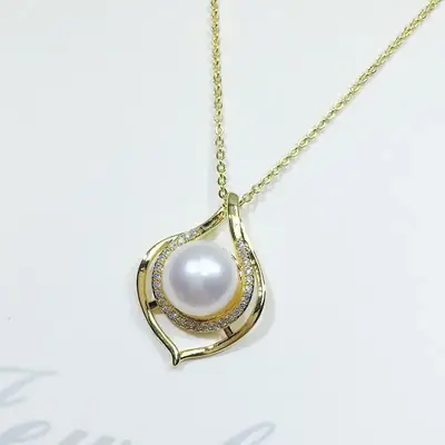 Pearl Pendant Necklace with Real Gold Color