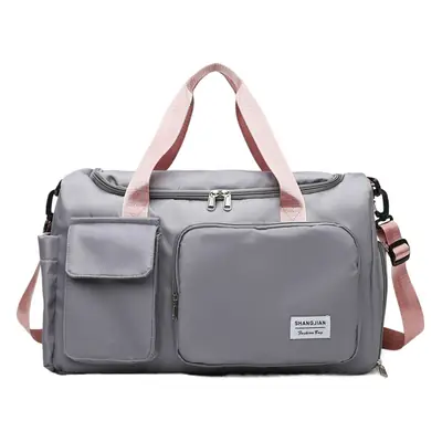 Purple Gym Bag with 5-Piece Compartment & Pink Strap