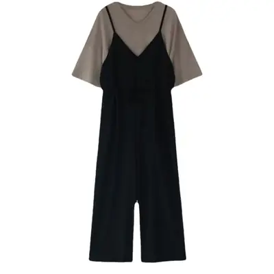 Women 2026 Summer Loose Jumpsuit Two-Piece Set Black