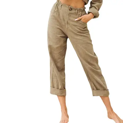 2025 Women's Pure Cotton Linen High Waist Casual Pants