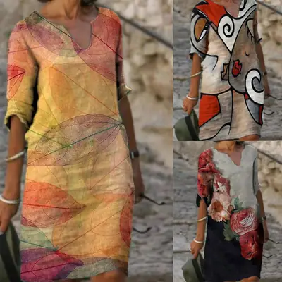 2022 Printed Floral Short Sleeve Women's Dress