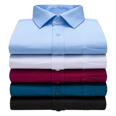 Men's Ice Silk Short Sleeve Shirt Blue Stretch Formal Wear