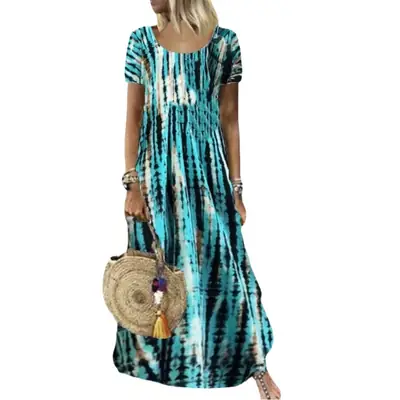 Summer Tie-dye Crewneck Dress Large Size