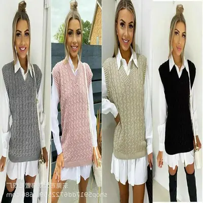 Black Knit V-Neck Sleeveless Vest with White Shirt