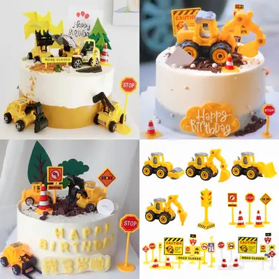 Disassembly and Assembly of Engineering Vehicles, Excavators, Bulldozer Tower, Crane Roadblock, Road Signs, Traffic Signs, Birthday Cake Decorations