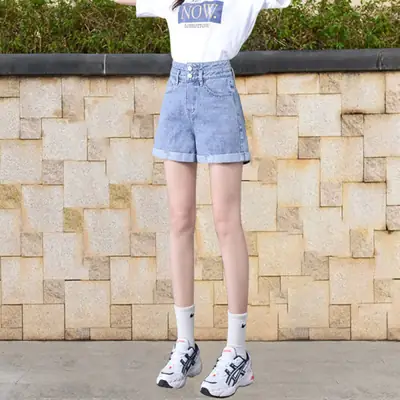 Women High Waist Denim Shorts White Slim Fit