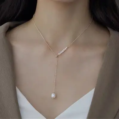 Natural Pearl Necklace Women's Light Luxury Collar Chain 2024 New Style