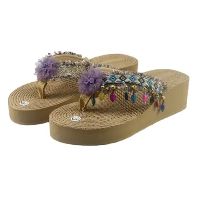 ins flower flip-flops fashionable thick-soled flip-flops women's summer new beach shoes for going out