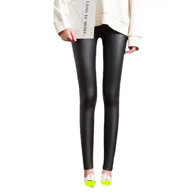 Women PU Leather Pants Thick Fleece Lined Slimming Large Size