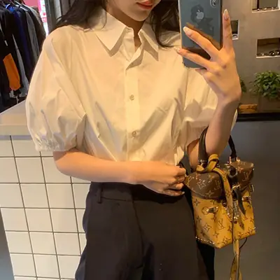 Women's Puff Sleeve Sweet Loose Korean Shirt Beige