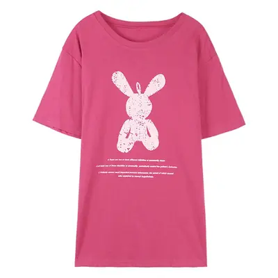 Women Cartoon Print Summer T-Shirt Pink Light Pink