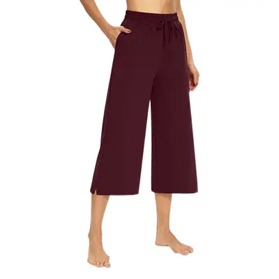 Ladies Navy Wide Leg Drawstring Pants Capri Style
