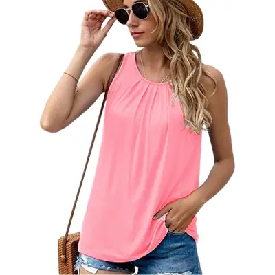 2025 Red Sleeveless Women's Top with 1 Button Closure