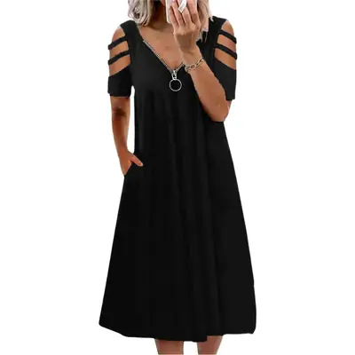 2023 V Neck Sexy Zipper Dress Red