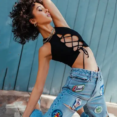 Black Crossbody Rope Top for Women