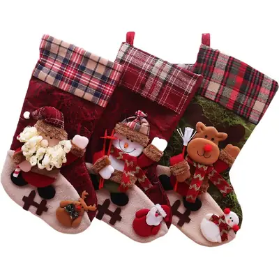 Large Christmas Stocking with Santa Snowman Design