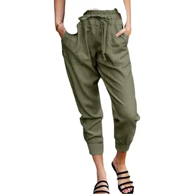 Orange Cropped Jogger Pants for Women
