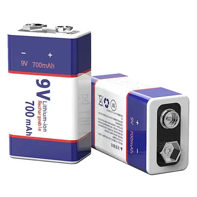 9V USB Rechargeable Battery 1 Piece 9V 700Mah Battery Smoke Alarm Multimeter Square Lithium Rechargeable Battery