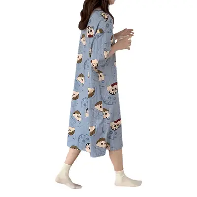 Women's summer nightdress Korean style spring and autumn student home wear cute thin short sleeve cartoon loose maternity pajamas summer