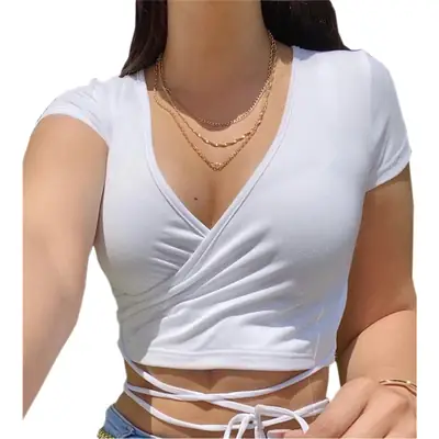 Pink V-Neck Short Sleeve T-Shirt for Women