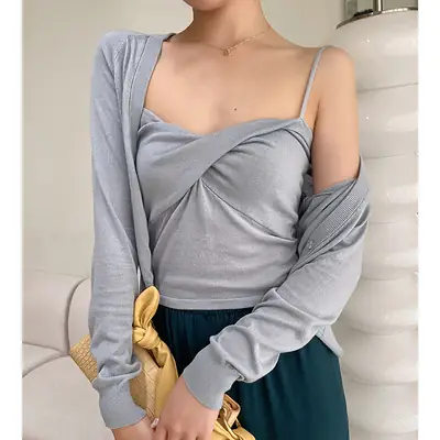 Light Blue V-Neck Slimming Shirt for Women