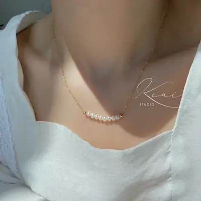 Natural Pearl Necklace Women 14K Gold Smiley Face Clavicle Chain
