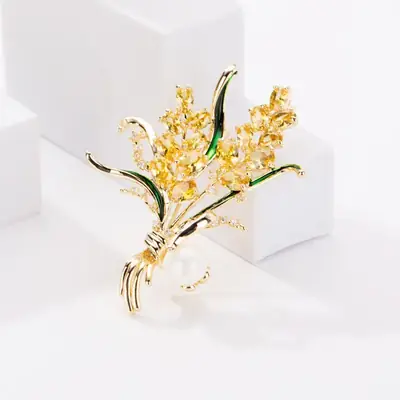 Golden Wheat Zircon Brooch for Women
